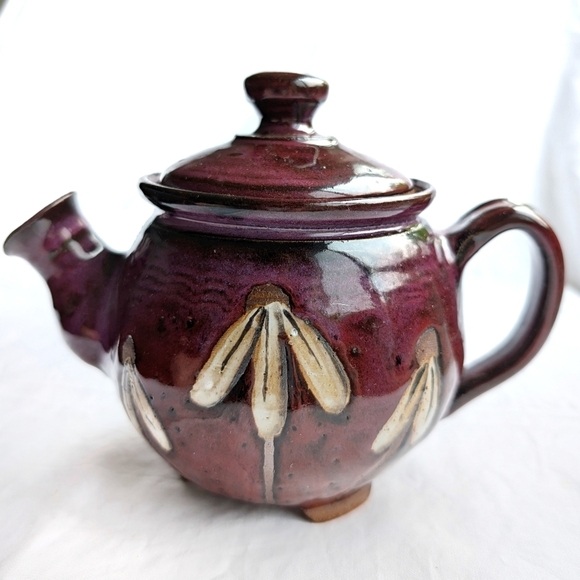 TEAPOT Handmade Vintage Glazed High Tea Art Pottery Boho Plum - Picture 6 of 10